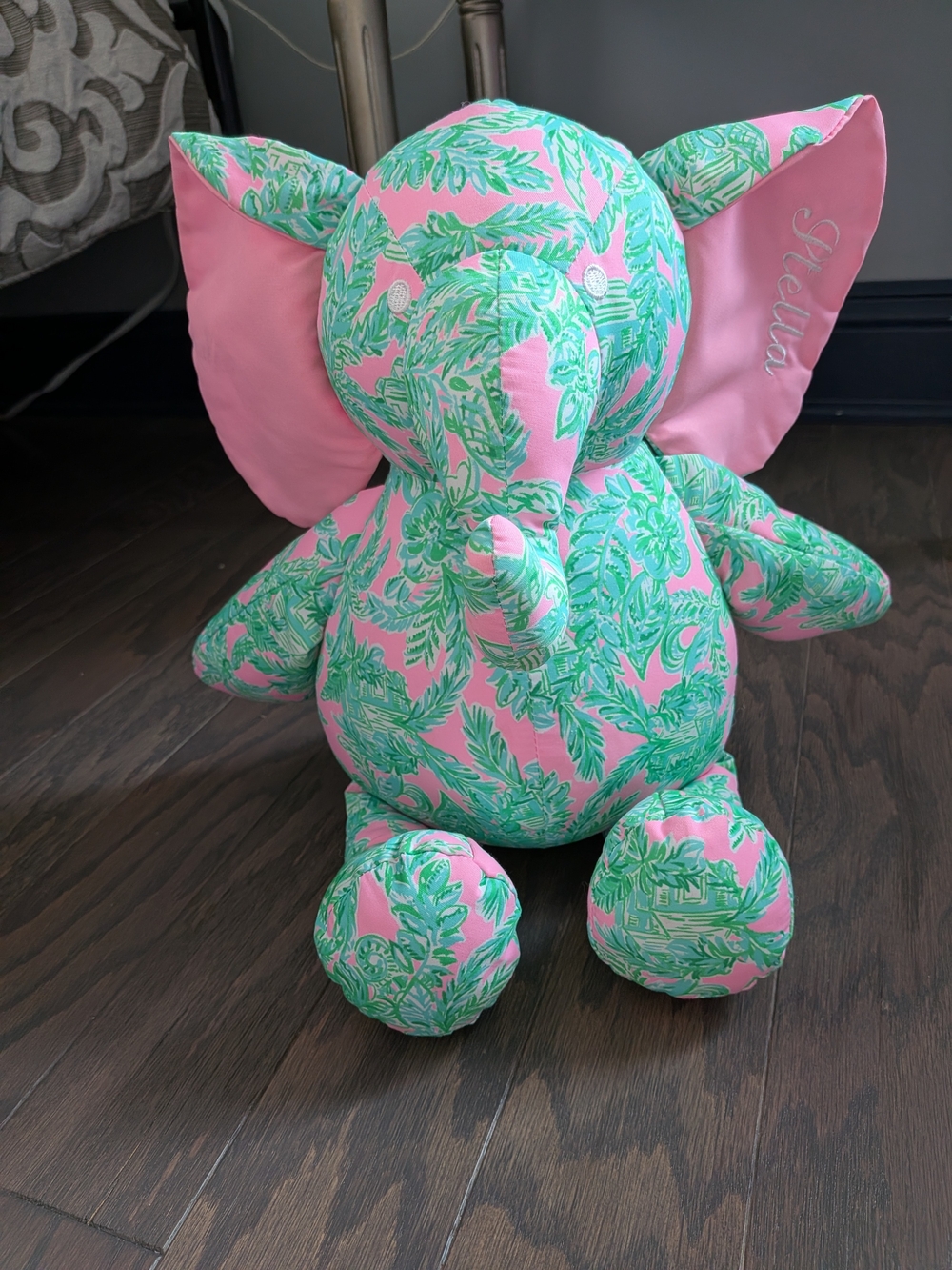 Pink & Green Tropical Print Plush Elephant Decorative Pillow